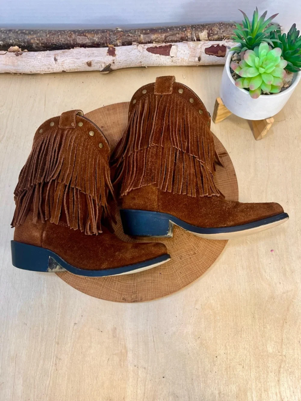 Shyanne Kids Brown Suede Fringe Western Cowboy Boots Size 12D